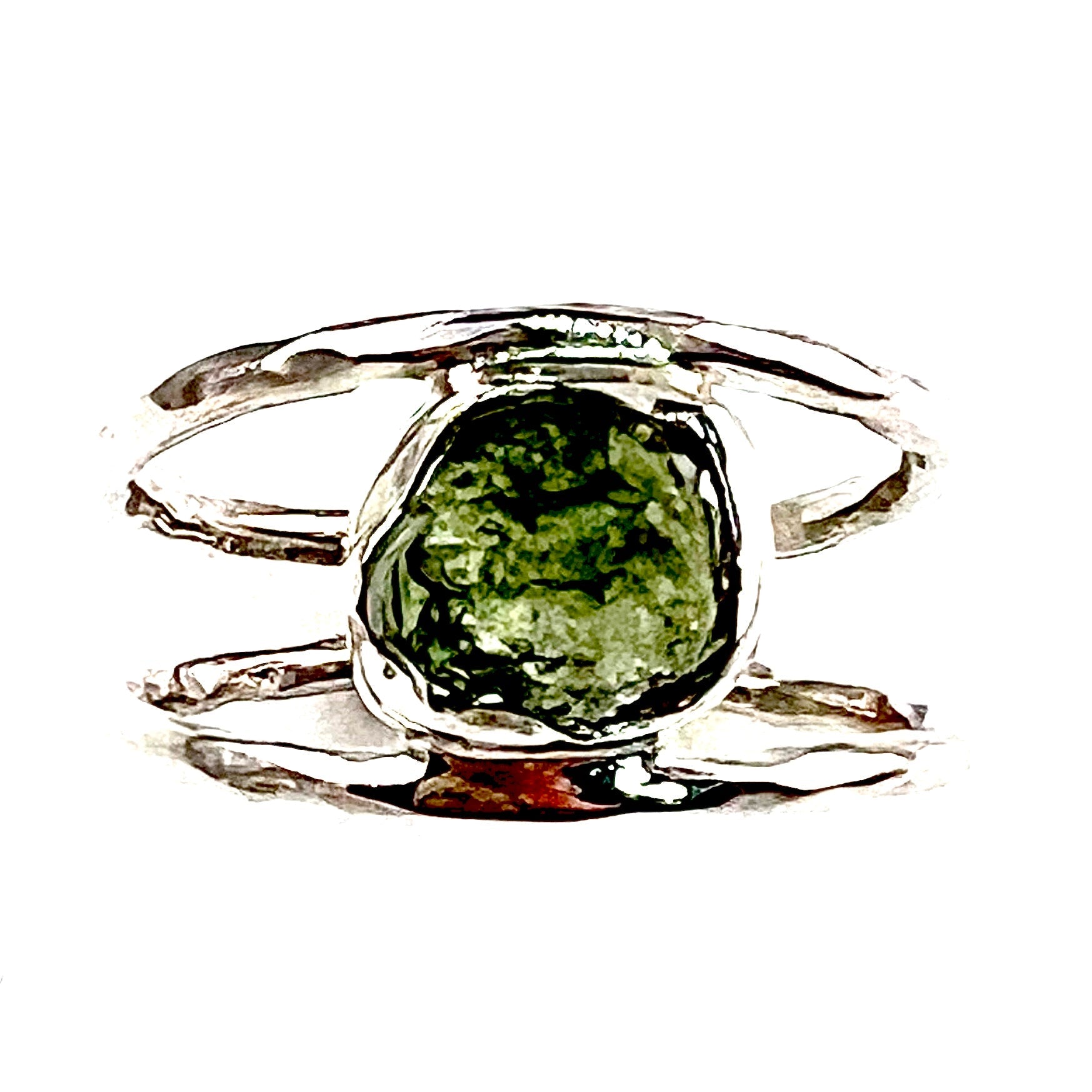 Moldavite Meteorite Sterling Silver Open Band Ring - Keja Designs Jewelry
