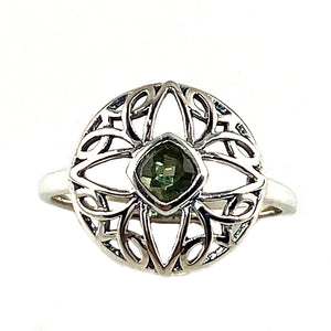 Faceted Moldavite Meteorite Sterling Silver Sacred Geometry Ring - Keja Designs Jewelry