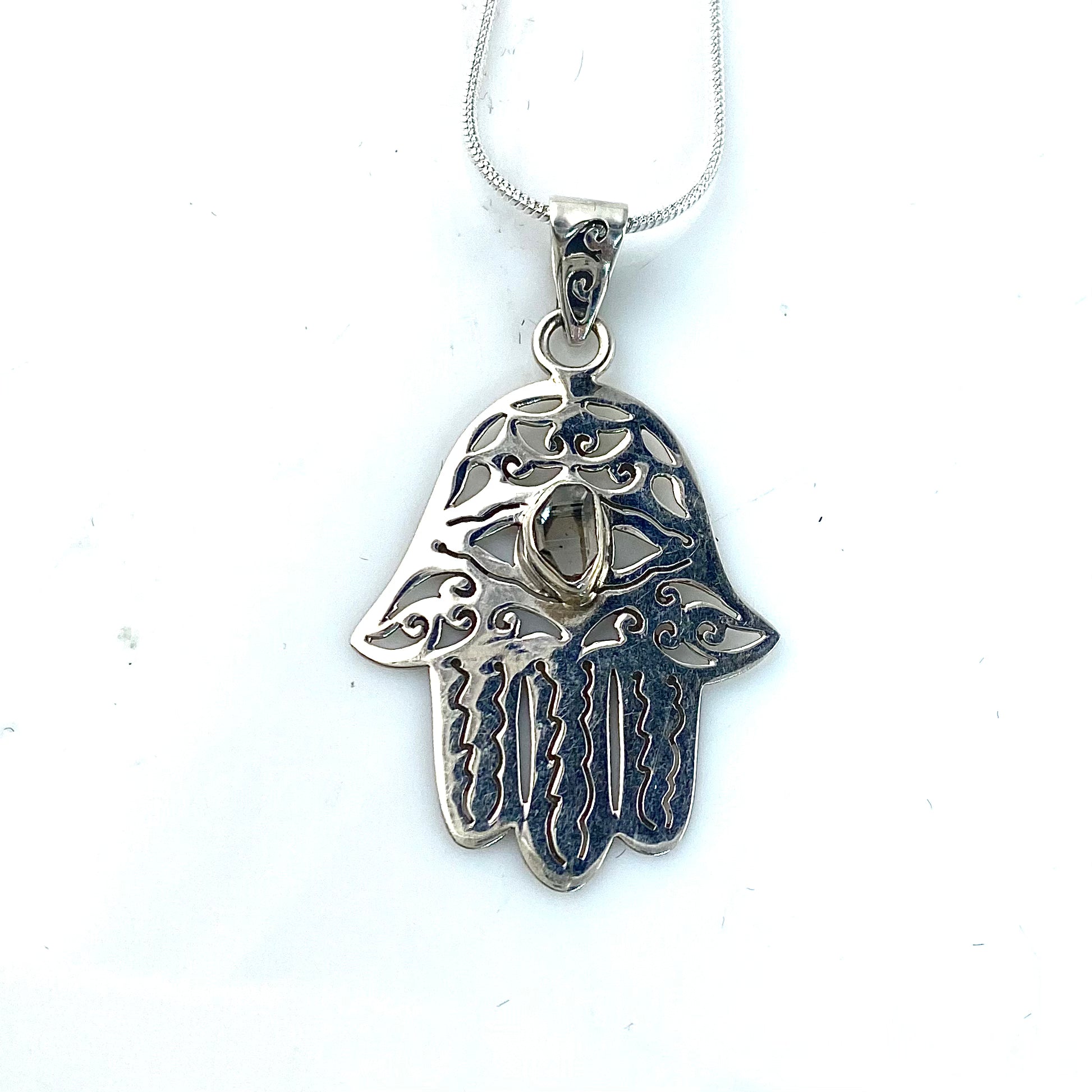 Herkimer Diamond Sterling Silver Hamsa Hand Pendant - Keja Designs Jewelry