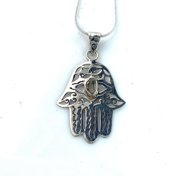 Herkimer Diamond Sterling Silver Hamsa Hand Pendant - Keja Designs Jewelry