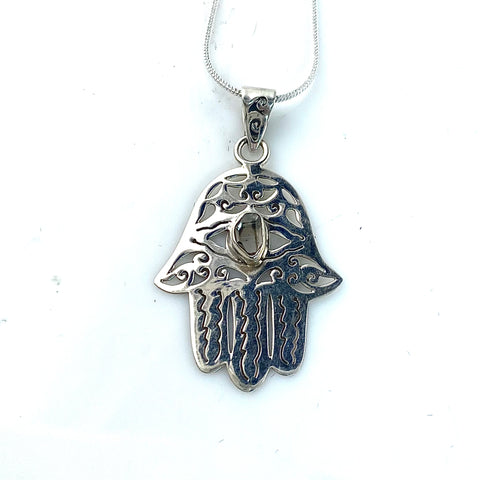 Herkimer Diamond Sterling Silver Hamsa Hand Pendant - Keja Designs Jewelry