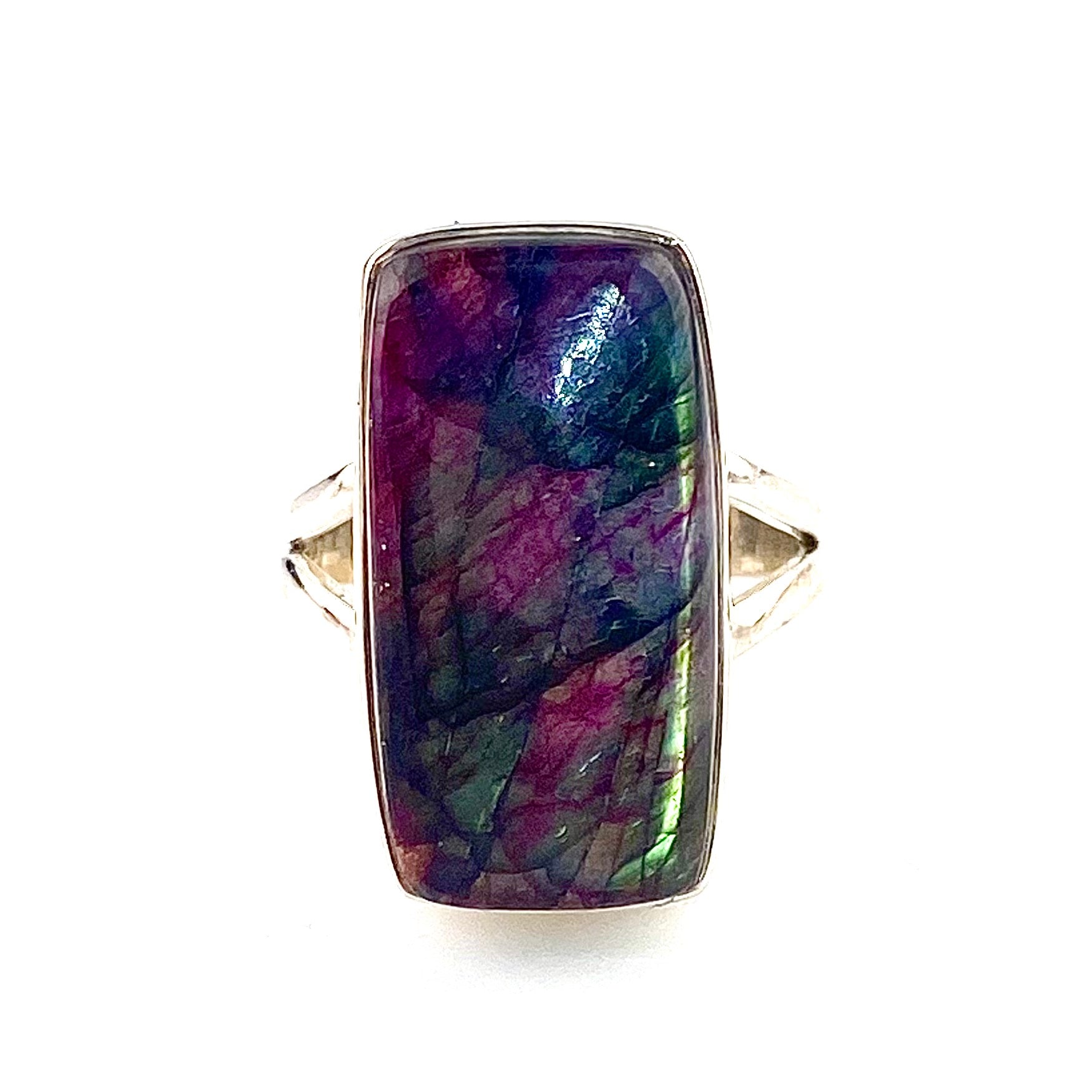 Red Flash Labradorite Sterling Silver Rectangular Ring - Keja Designs Jewelry