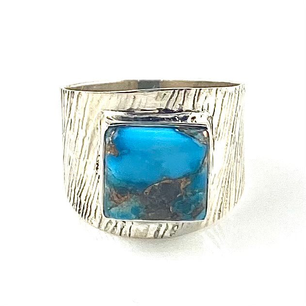 Blue Copper Turquoise Sterling Silver Band Ring - Keja Designs Jewelry