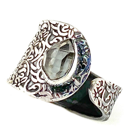 Herkimer Diamond Sterling Silver Swirls Adjustable Band Ring - Keja Designs Jewelry