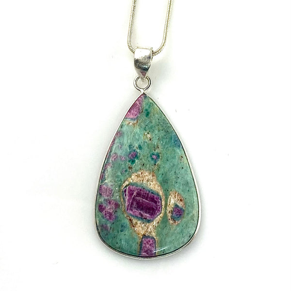 Ruby in Fuchsite Sterling Silver Pear Shaped Pendant - Keja Designs Jewelry