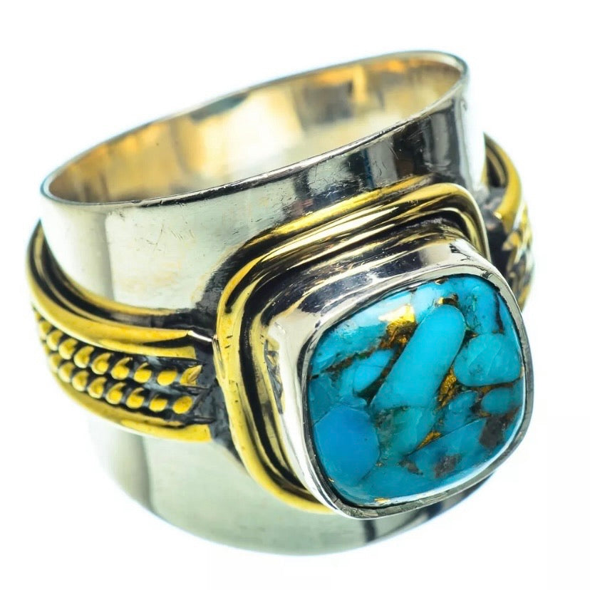 Turquoise Three Tone Sterling Silver Band Ring - Keja Designs Jewelry