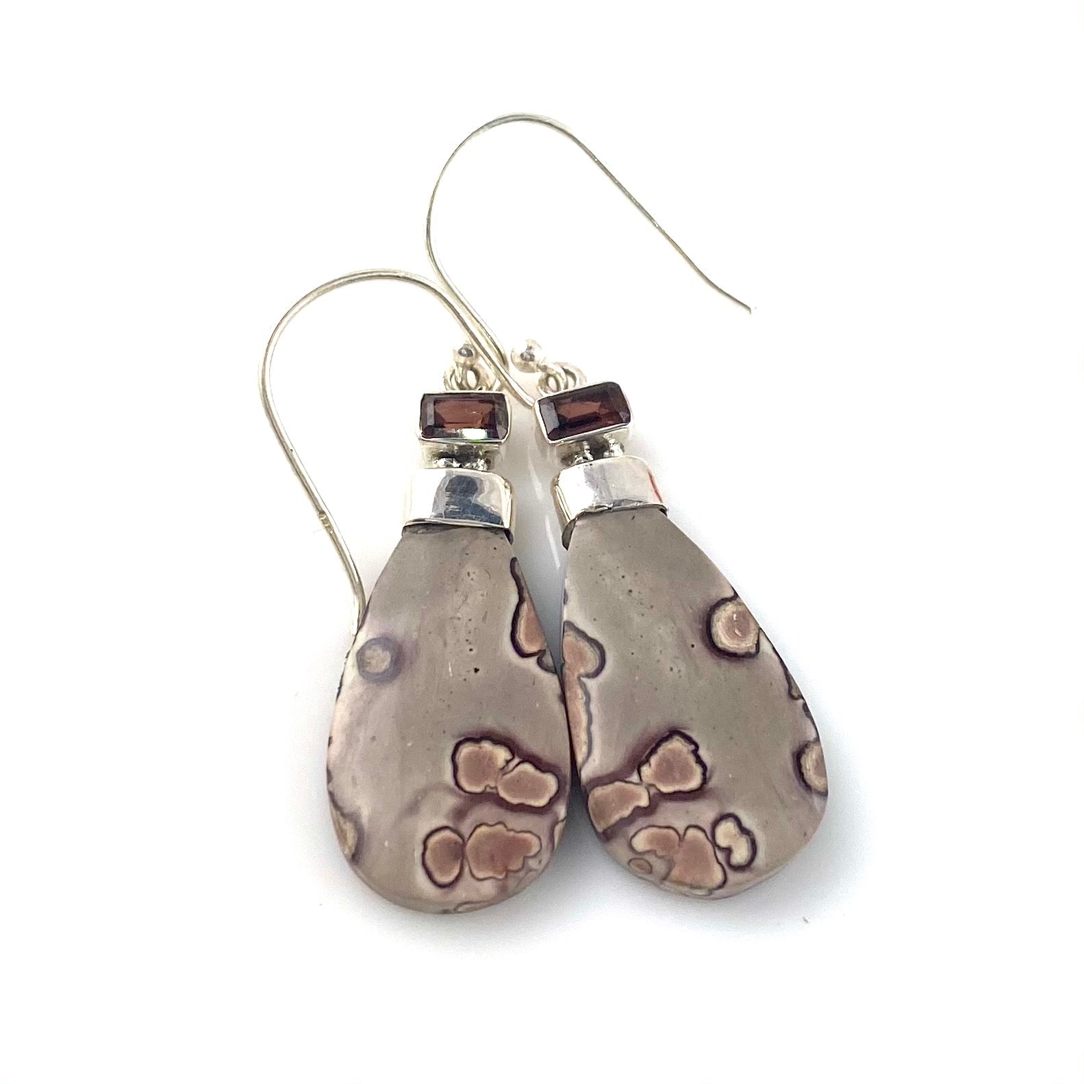 Coffee Bean Jasper & Garnet Sterling Silver Earrings - Keja Designs Jewelry