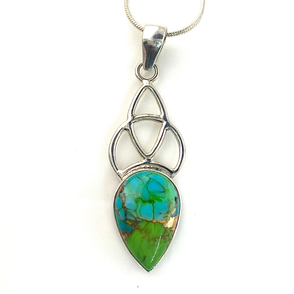 Green and Blue Turquoise Sterling Silver Teardrop Pendant - Keja Designs Jewelry