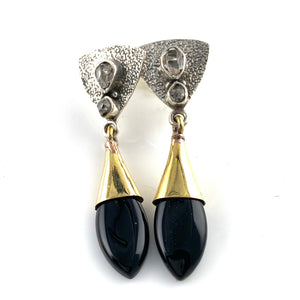 Black Onyx & Herkimer Diamond Sterling Silver Two Tone Earrings - Keja Designs Jewelry
