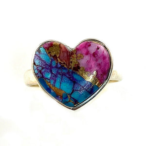 Kingman Dahlia Turquoise Sterling Silver Heart Ring - Keja Designs Jewelry