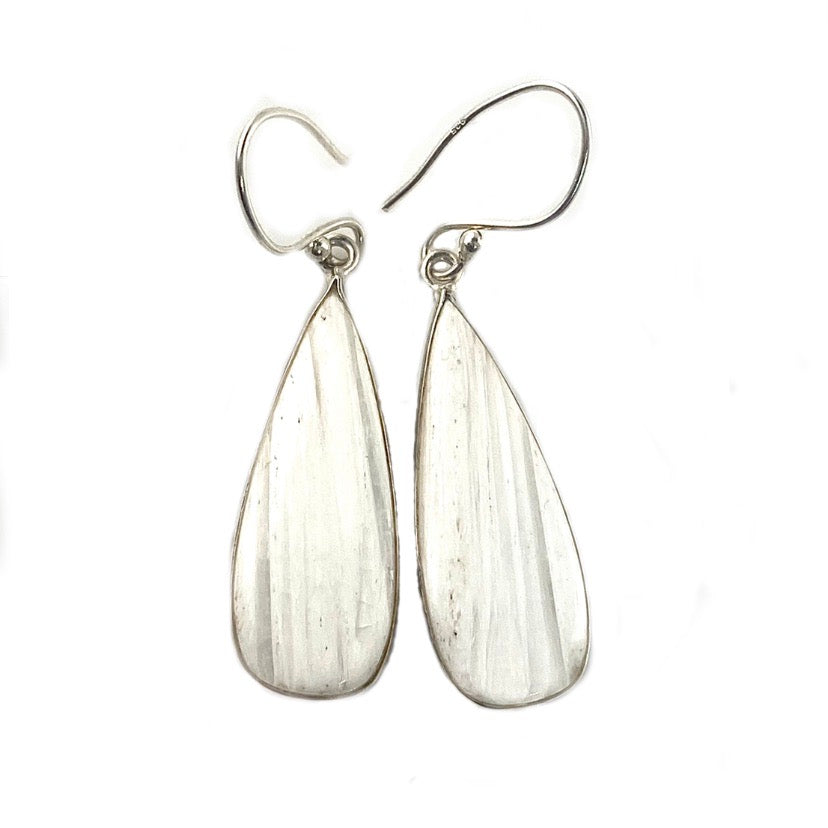 Frosty Scolecite Crystal Sterling Silver Tear Drop Earrings - Keja Designs Jewelry