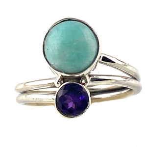 Amazonite & Amethyst Sterling Silver Two Stone Ring - Keja Designs Jewelry