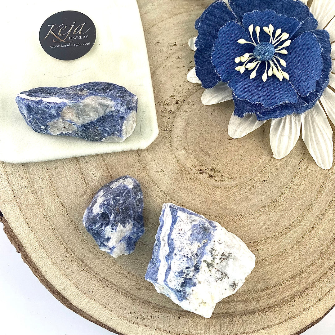 Sodalite Rough Chunk Stones, Choose Quantity, Sodalite Rough Crystal for Décor or Crystal Grids - Keja Designs Jewelry