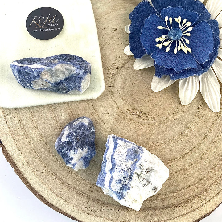 Sodalite Rough Chunk Stones, Choose Quantity, Sodalite Rough Crystal for Décor or Crystal Grids - Keja Designs Jewelry