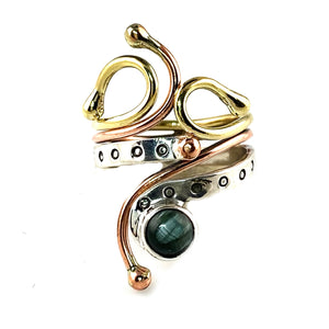 Seraphinite Three Tone Sterling Silver Adjustable Ring - Keja Designs Jewelry