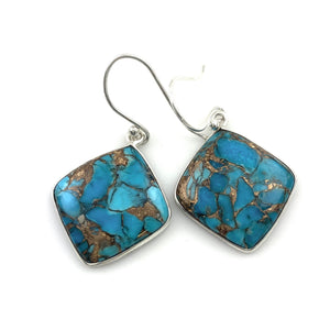 Copper Turquoise Sterling Silver Diamond Earrings - Keja Designs Jewelry