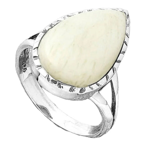 Frosty Scolecite Crystal Sterling Silver Etched Ring - Keja Designs Jewelry