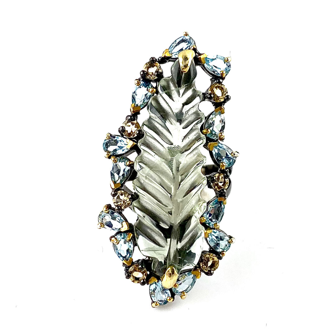 Praisiolite Sterling Silver Rhodium & Gold Plated Ring - Keja Designs Jewelry