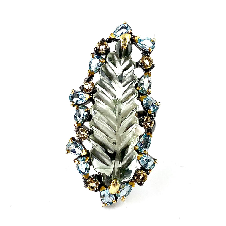 Praisiolite Sterling Silver Rhodium &amp; Gold Plated Ring - Keja Designs Jewelry