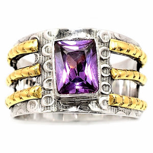 Amethyst Two Tone Sterling Silver Cut Out Ring - Keja Designs Jewelry