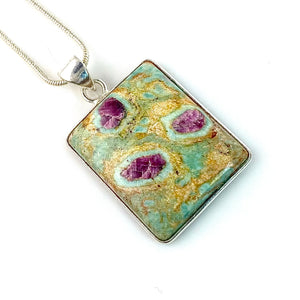Ruby In Fuchsite Sterling Silver Square Pendant - Keja Designs Jewelry