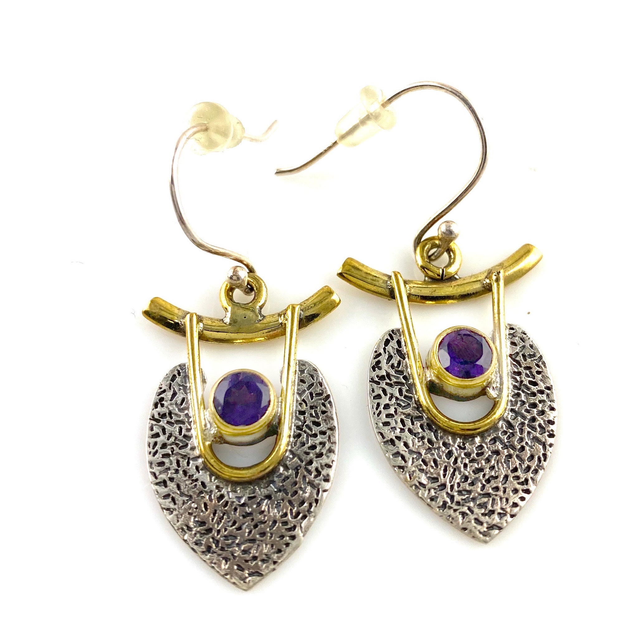 Amethyst Sterling Silver Two Tone Earrings - Keja Designs Jewelry