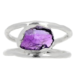 Amethyst Rough Sterling Silver Hammered Ring - Keja Designs Jewelry