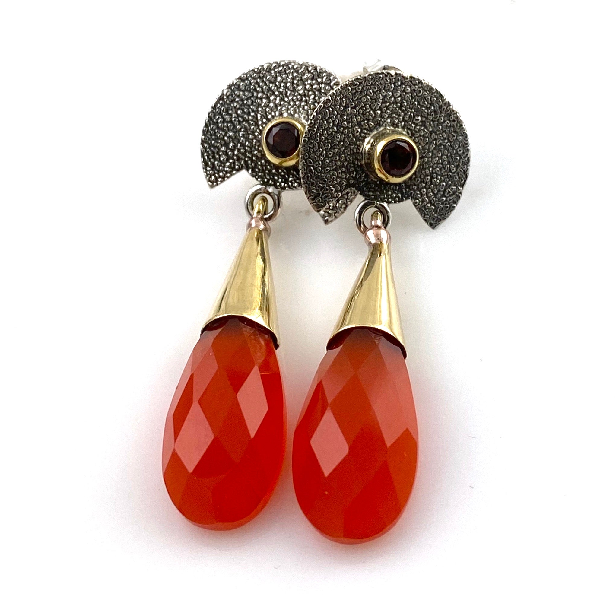 Garnet and Carnelian Sterling Silver Two Tone Earrings - Keja Designs Jewelry