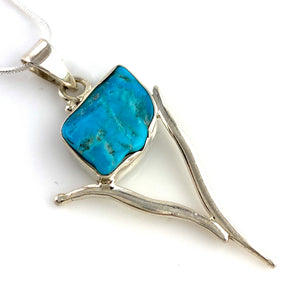 Turquoise Rough Sterling Silver Wishbone Pendant - Keja Designs Jewelry