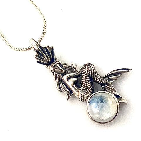 Moonstone Mermaid Sterling Silver Pendant - Keja Designs Jewelry