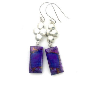 Purple Copper Turquoise Sterling Silver Rectangle Earrings - Keja Designs Jewelry