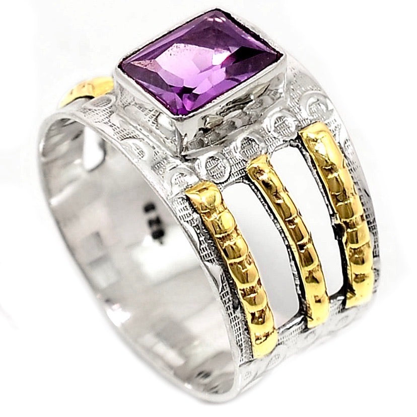 Amethyst Two Tone Sterling Silver Cut Out Ring – Keja