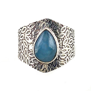 Aquamarine Sterling Silver Vine Pattern Ring - Keja Designs Jewelry