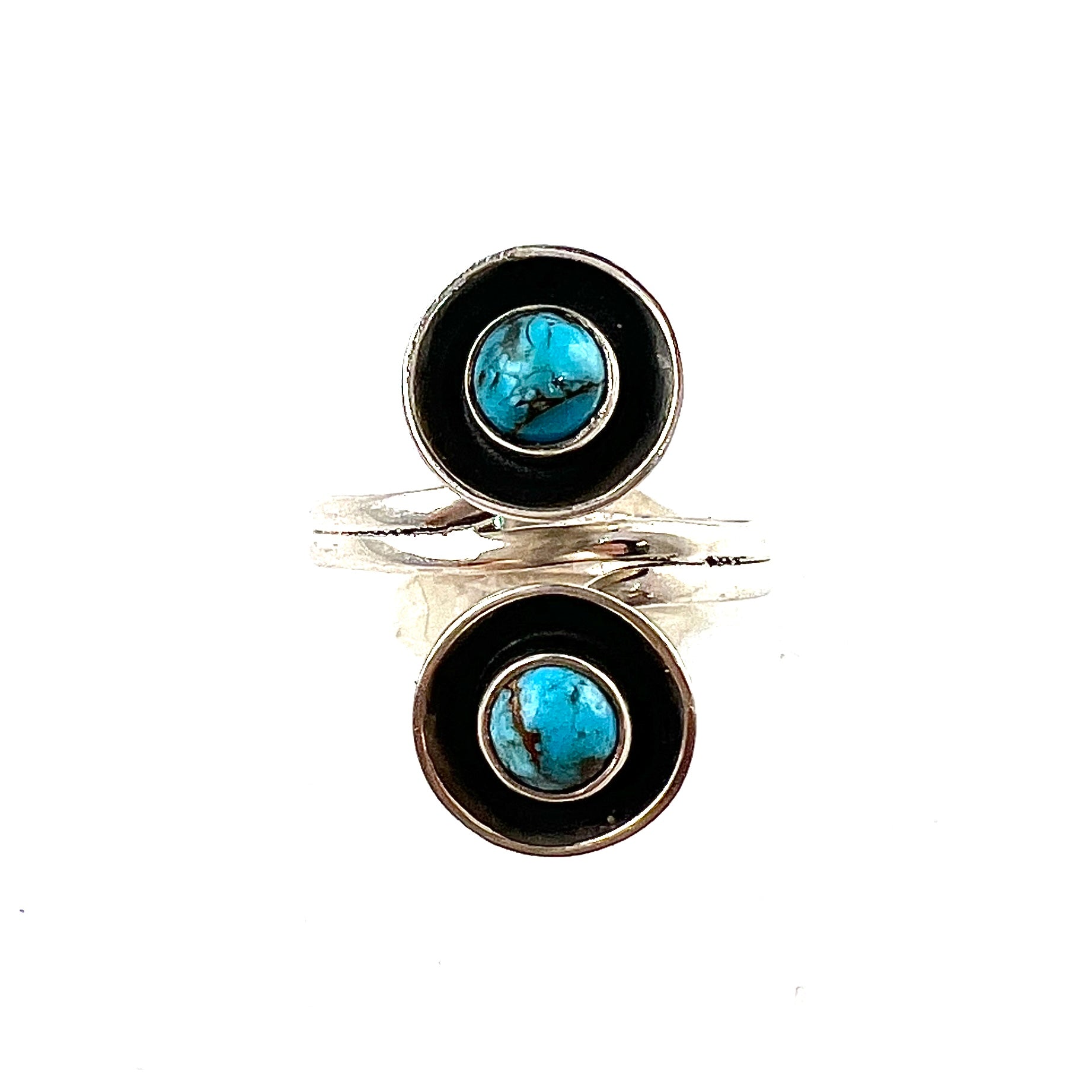 Blue Copper Turquoise Sterling Silver Two Stone Ring - Keja Designs Jewelry