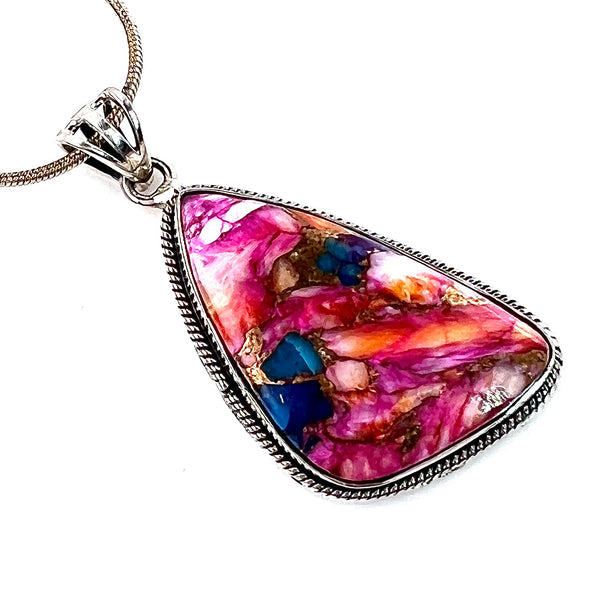 Kingman Dahlia Turquoise Sterling Silver Lux Cut Pendant - Keja Designs Jewelry