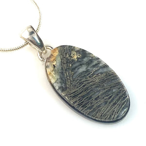 Golden Angel’s Hair Pyrite In Agate Sterling Silver Pendant - Keja Designs Jewelry