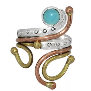 Aquamarine Three Tone Sterling Silver Adjustable Ring - Keja Designs Jewelry