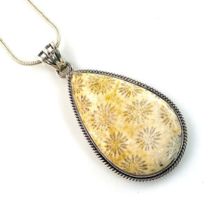 Fossilized Coral Sterling Silver Teardrop Pendant - Keja Designs Jewelry