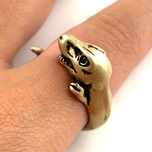 Animal Wrap Ring - T-Rex - Yellow Bronze - Adjustable Ring - Keja Designs Jewelry
