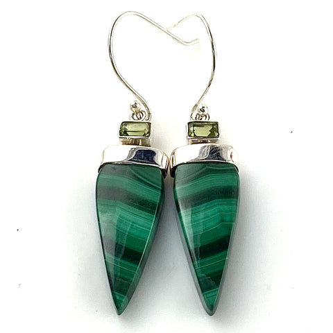 Malachite & Peridot Sterling Silver Point Earrings - Keja Designs Jewelry