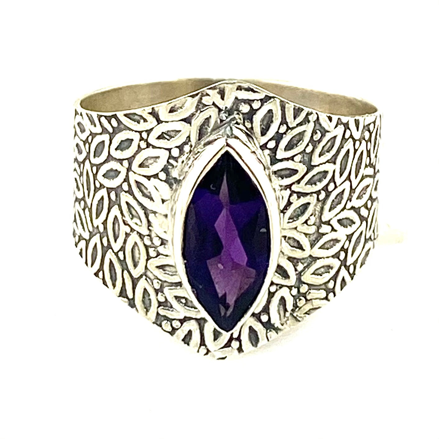 Amethyst Sterling Silver Vine Pattern Band Ring - Keja Designs Jewelry