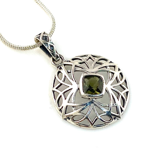 Faceted Moldavite Meteorite Sterling Silver Sacred Geometry Pendant - Keja Designs Jewelry