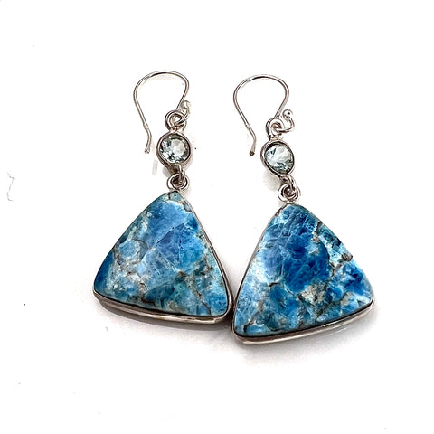 Apatite & Blue Topaz Sterling Silver Three Sided Earrings - Keja Designs Jewelry