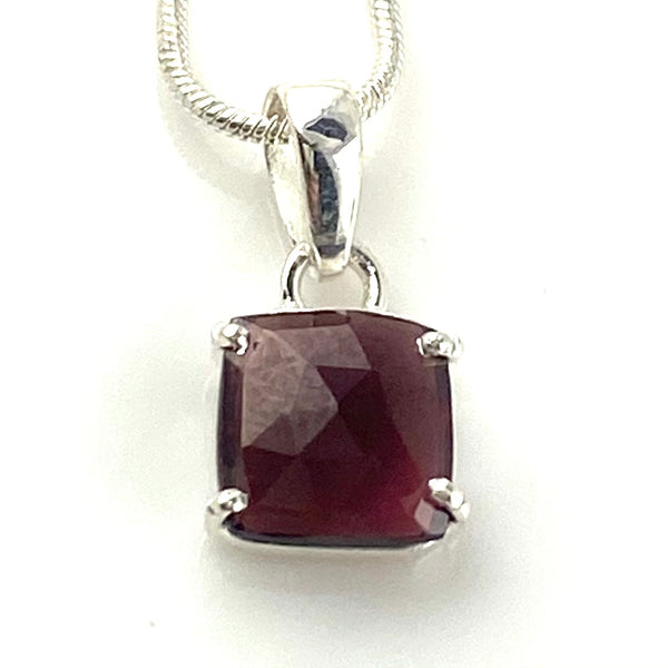 Garnet Cushion Cut Faceted Sterling Silver Pendant - Keja Designs Jewelry