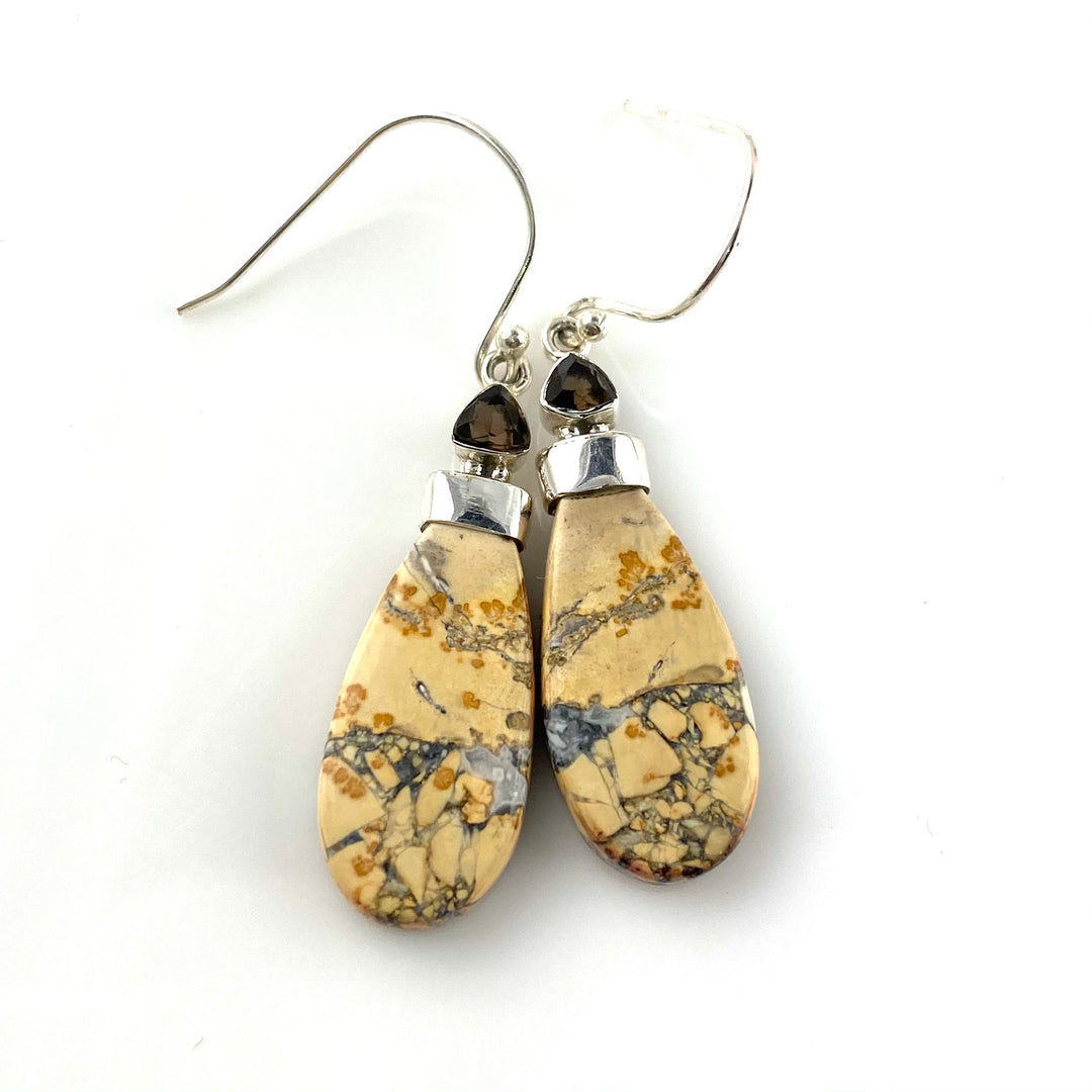 Maligano Jasper & Smoky Quartz Sterling Silver Point Earrings - Keja Designs Jewelry