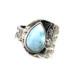 Larimar Sterling Silver pear Adjustable Ring - Keja Designs Jewelry