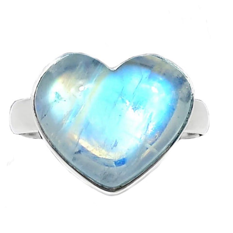 Rainbow Moonstone Sterling Silver Heart Ring - Keja Designs Jewelry