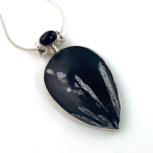 Chrysanthemum & Black Onyx Sterling Silver Point Pendant - Keja Designs Jewelry
