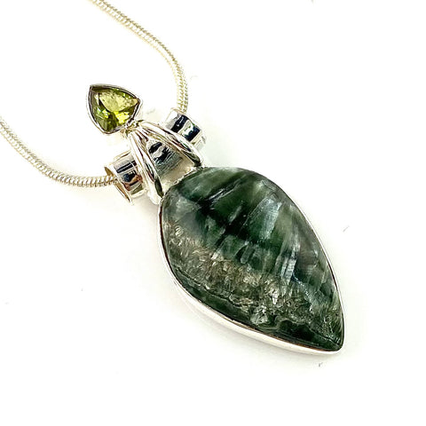 Peridot & Seraphinite Sterling Silver Pendant - Keja Designs Jewelry