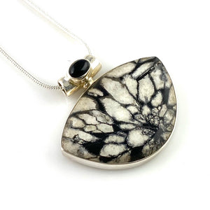 Chrysanthemum & Black Onyx Sterling Silver Pendant - Keja Designs Jewelry